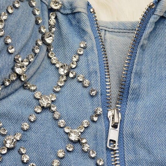 Women's Denim Rhinestone Corset Top - Picture 5 of 8